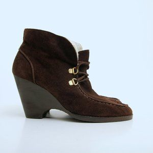 Michael Kors Leather Lace Up Wedge Booties Brown Women Size 8.5